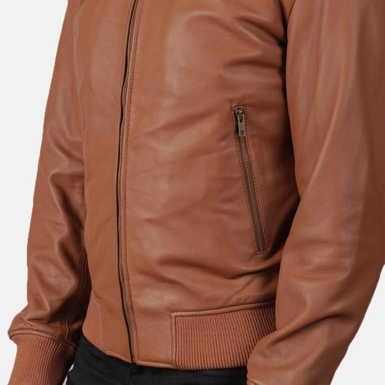 Mens Shane Brown Leather Bomber Jacket3433-9-1569671478135